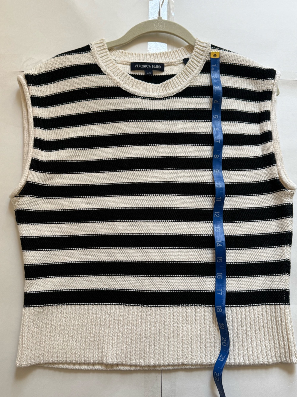Veronica Beard Black and Off White Striped Sleeveless Crew Sweater - Picture 6 of 7